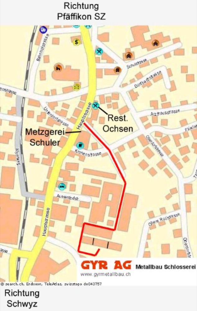 Anfahrtsplan zur GYR AG in Galgenen